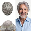 FACE MIRACLE Hair System for Men French Lace Mens Toupee Human Hair Replacement System Lace with PU Toupee for Men Male Hair Piece Wigs 6"X8" #1B80 Off Black with 80% Gray