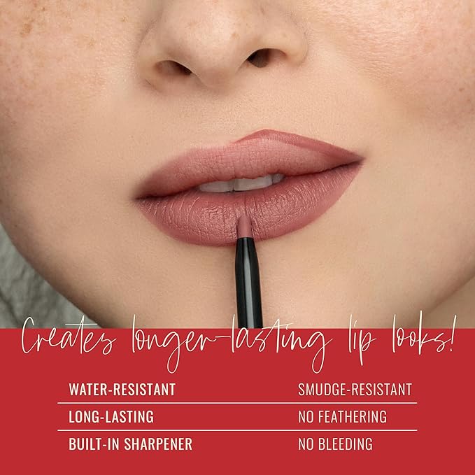 Runway Rogue Designer Liner Lip Pencil, Matte Cool Berry-Rose Lip Liner Pencil and Lip Liner Sharpener, ‘Camera Ready’