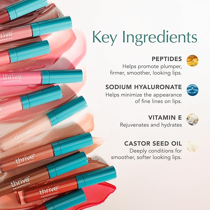 Thrive Causemetics Sheer Strength Lip Plumping Peptide Gloss, Lip Plumper with Vitamin E, Peptides, Plumps, Smooths & Hydrates Lips, High Shine, Vegan & Cruelty Free, Taylor (True Tangerine)
