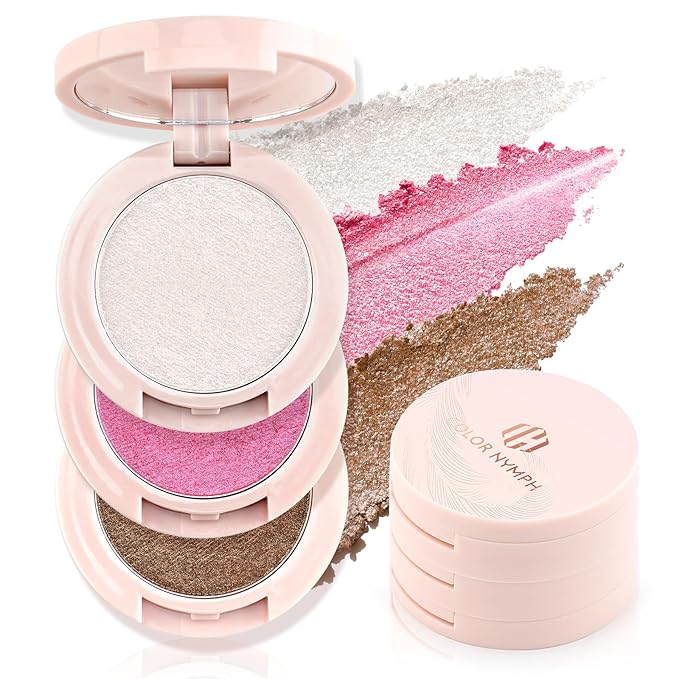 Color Nymph Ultra-Creamy Highlighter Blush Bronzer Stackable Makeup Palette | 3-IN-1 Multiuse Long-Lasting & Shimmer Power, Travel-Friendly Makeup Kits | Vegan & Cruelty-Free - Starlit Glow