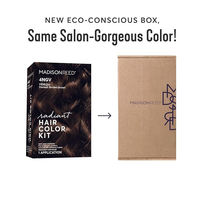 Madison Reed Radiant Hair Color Kit | 4NGV Darkest Golden Brown with Warm Tones (Venezia Brown) for 100% Gray Hair Coverage | Dimensional Permanent Hair Dye | PPD-Free & Ammonia-Free | 1 Pack