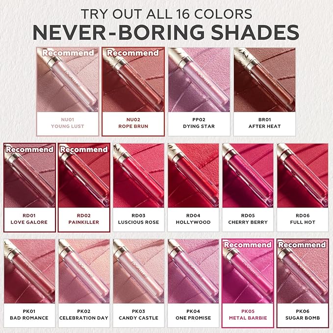 FOCALLURE Metallic Liquid Lipstick,Non Stick Cup Lip Gloss,High Impact Lip Color with Transfer-proof Wear,Long Lasting & Waterproof Lipstick Makeup for Women,RD06 FULL HOT