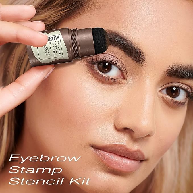 Eyebrow Stamp Stencil Kit - Eyebrow Powder with Brush Long-Lasting & Waterproof Brow Shaping Kit with 24 Reusable Thin & Thick Eyebrow Stencils for Natural Eyebrow Color (Black Brown)