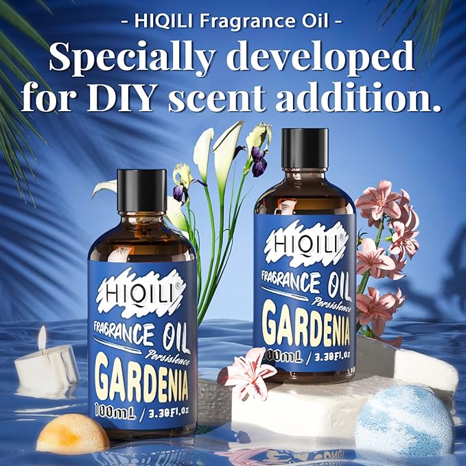 HIQILI Fragrance Oil Gardenia 100ml for Candle Making Scents, Essential Oil for Diffuser Soap Slime, Home Car Scented Oils 3.38 Fl.Oz