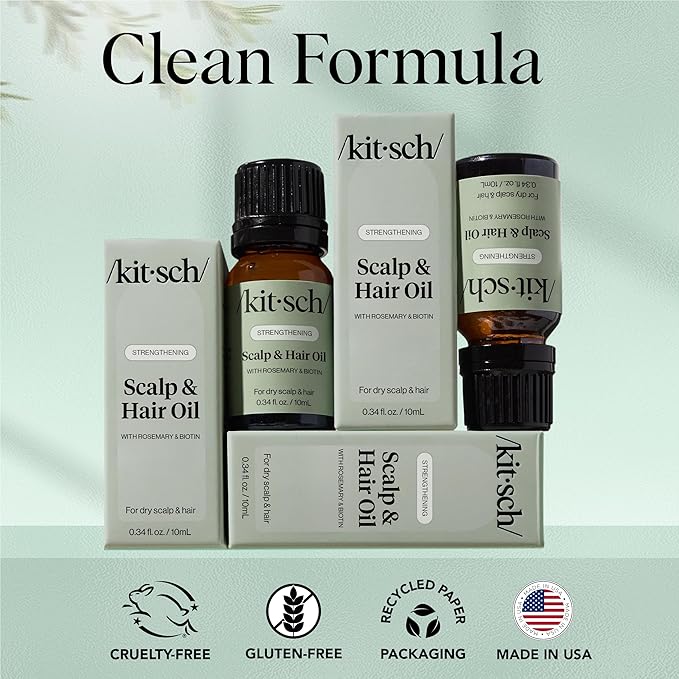 Kitsch Rosemary Oil for Hair Growth – Hair Oil with Biotin, Castor & Jojoba – Pre-Wash Scalp oil for Hair Care – Lavender Scent – 10mL
