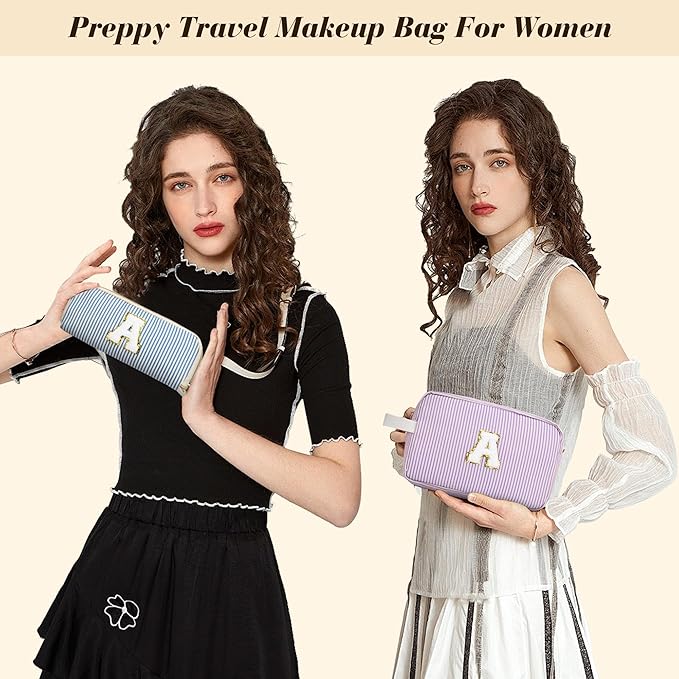 Travel Makeup Bag Christmas Gifts for Women Girl Teens, Personalized Initial Makeup Bag for Cute Teen Girls, Preppy Stuff Toiletry Bag Cosmetic Bag, Teen Girls Gift Trendy Stuff, Letter O