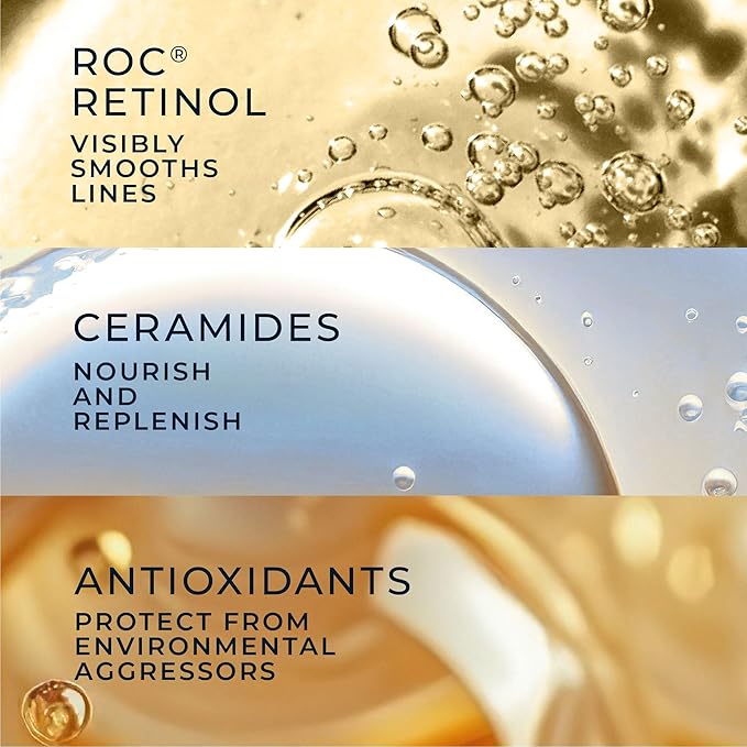 RoC Retinol Correxion Anti-Aging Wrinkle Night Serum, Retinol Serum for Face, Daily Treatment for Fine Lines, Post Acne Scars, 30 Capsules, Unscented, 0.35 Fl Oz