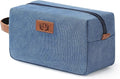 Janhavi Personalized Waterproof Toiletry Bag with Hook, Birthday Gifts for Men, Beach Vacation Essentials,Canvas Bag Laser Engraved Initials & Wheat Ear,Gifts For Him (Blue D)