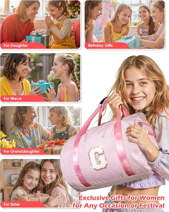Cheer Up Gift, Girls Travel Duffle Bag, Kids Initial Overnight Bags with Shoe Compartment, Personalized Weekender Bag with Makeup Pouch, Sweet 16 Gifts for Daughter (Letter D)
