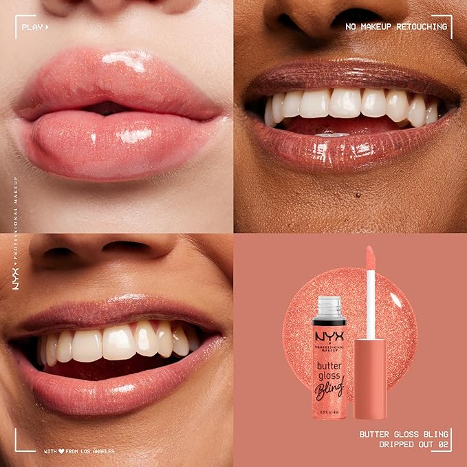 NYX Professional Makeup Butter Gloss Bling Lip Gloss, Non Sticky and Shiny Vegan Lip Makeup - Dripped Out