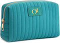 Monogrammed Make Up Bags for Women,Personalized Cosmetic Bags Women,Small Quilted Makeup Pouch,Cute Makeup Bag Travel,Birthday Gifts for Teen Girl (Blue O)