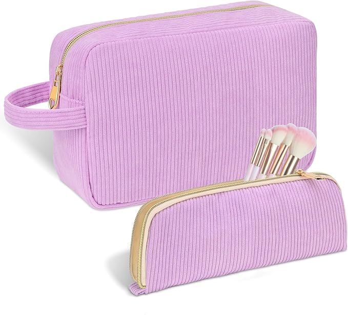 Personalized Initial Makeup Bag Trendy Stuff Corduroy Cosmetic Bag Travel Toiletry Bag for Women, Christmas/Thanksgiving/Halloween Gifts Makeup Organizer Case for Teen Girls Mom Girlfriend Wife.