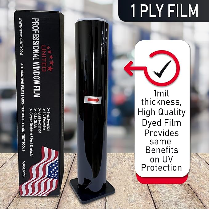 United Window Tint Universal Black 35% VLT 40" in x 100'Ft Standard Dyed 1Ply Film Black Color - Privacy Window Tint for Car, Home, Blocks UV/IR Rays, Reduce Heat & Glare - Adhesive Window Film