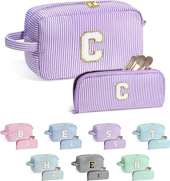 YOOLIFE Gifts for Teen Girls - Personalized Initial Makeup Bag, Birthday Gifts for Women Sister Friend Daughter Girls Kids