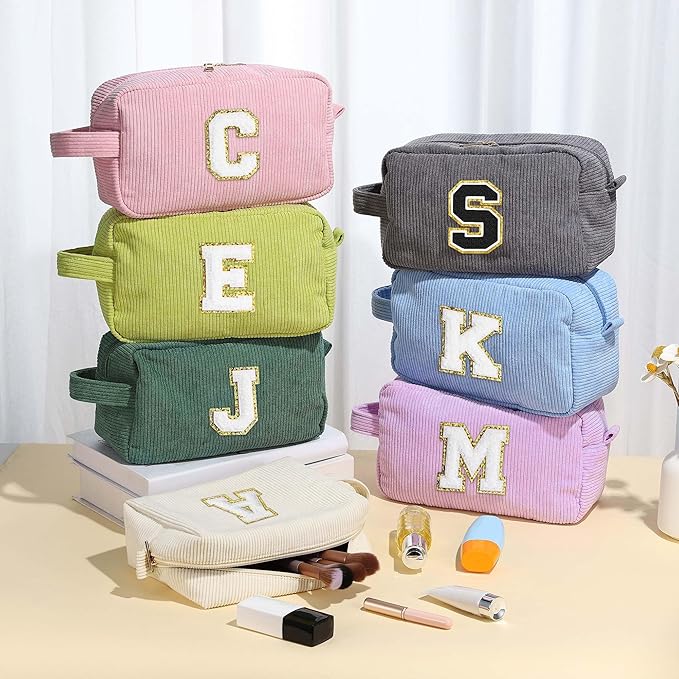 YOOLIFE Wedding Bridesmaid Gifts - Small Cute Make Up Bag Skincare Bag Preppy Makeup Bag Mom Teacher Gifts for Women Sister Daughter Girlfriend Her Birthday Gifts for Girl Her Womens Gift Letter N