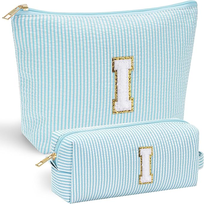 YOOLIFE Initial Makeup Bag for Women - Teen Girl Gifts Trendy Stuff Monogram Cute Makeup Bags Make Up Case for Women Her Best Friend Friendship Sister Teacher, Personalized Birthday Gifts I