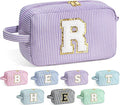 YOOLIFE Makeup Bag - Initial Makeup Bag Cosmetic Bag, Make Up Bags, Monogram Cosmetic Bags, Travel Cosmetic Bag, Cute Makeup Pouch Makeup Case, Personalized Purple Makeup Bags for Women Her R