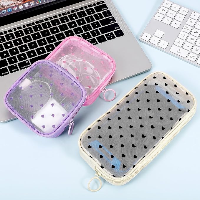4 Pieces Mini Zipper Nylon Mesh Pouch, Mesh Cosmetic Bags Makeup Bags, Multipurpose Travel Toiletry Bags for Office Supplies and Travel Accessories (Multicolored 01, S)