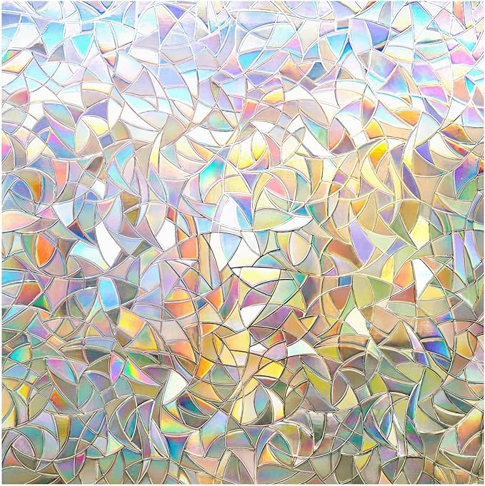 rabbitgoo Window Privacy Film Rainbow Film Decorative Window Sticker, 3D Static Stained Glass Cling Tint for Home Heat Control Non-Adhesive, 11.8 x 157.4 inches
