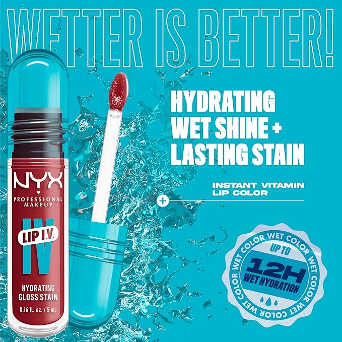 NYX PROFESSIONAL MAKEUP Lip IV Hydrating Glossy Lip Stain with 12HR Hydration - Bubblegum Burst (Pink)