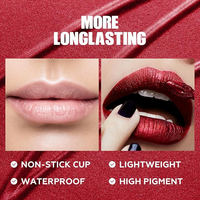 FOCALLURE Metallic Liquid Lipstick,Non Stick Cup Lip Gloss,High Impact Lip Color with Transfer-proof Wear,Long Lasting & Waterproof Lipstick Makeup for Women,RD03 LUSCIOUS ROSE