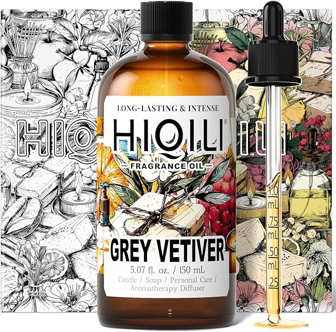 HIQILI Grey Vetiver Fragrance Oil - Perfect for DIY Candle, Soap & Air Freshening Spray Making, and Home Essential Oil Diffuser - 5.07 Fl Oz