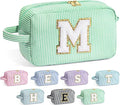 YOOLIFE Initial Makeup Bag Cosmetic Bag for Women, Travel Toiletry Bag, Cute Makeup Pouch Green M