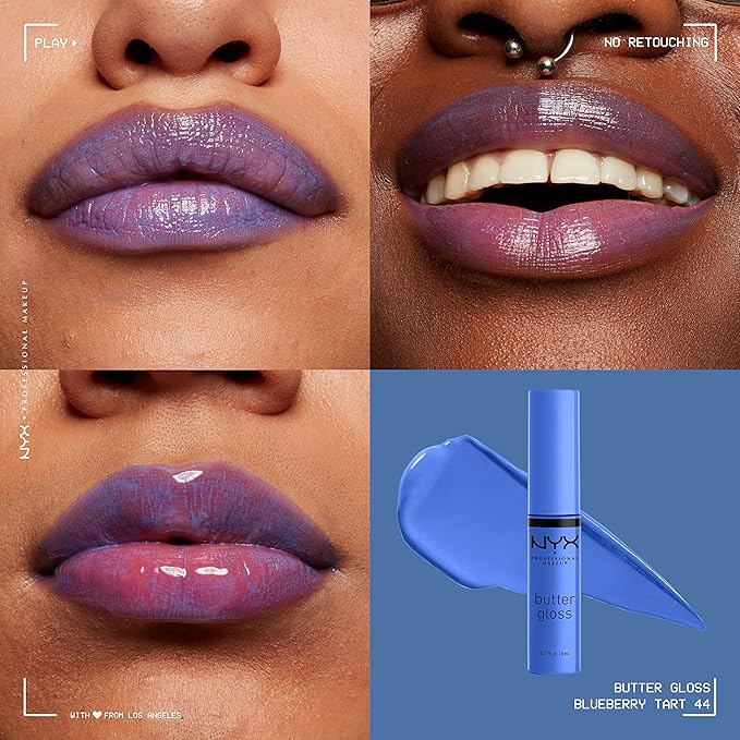 NYX PROFESSIONAL MAKEUP Butter Gloss, Non-Sticky Lip Gloss - Blueberry Tart (Periwinkle Blue) (Pack of 2)
