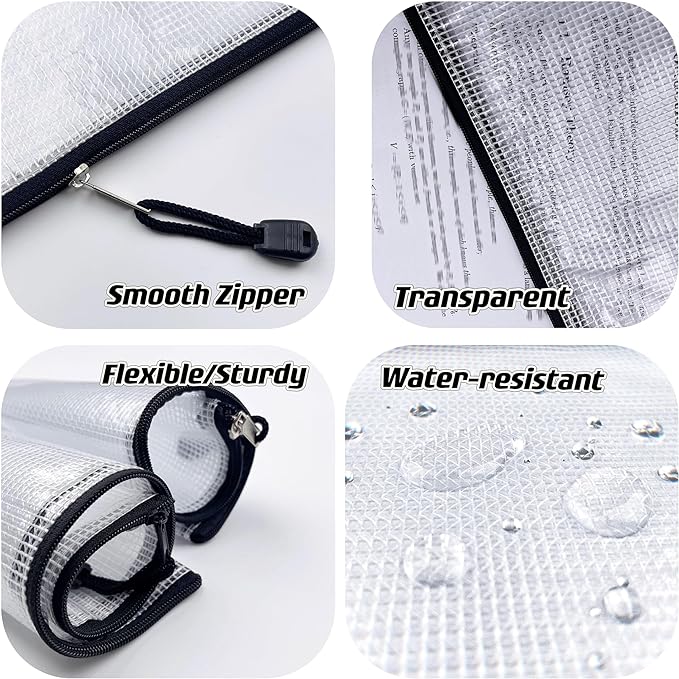 Oaimyy-A6(4.5"x 6.5",12 Pcs),Plastic Mesh Zipper Pouch Document Folders Bag Zip File Folders for School Office Supplies, Travel,Puzzles Games Organizing Storage-Black