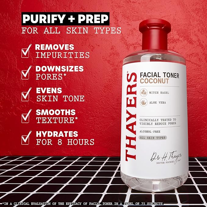 THAYERS Alcohol-Free, Hydrating Coconut Water Witch Hazel Facial Toner with Aloe Vera Formula, Vegan, Dermatologist Tested and Recommended, 12 Oz (Packaging May Vary)