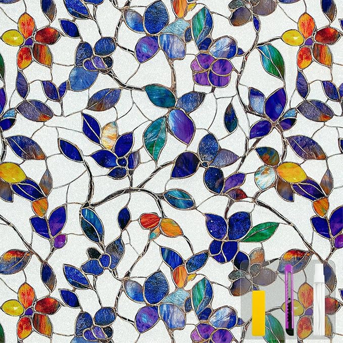 Window Privacy Film Stained Glass Window Film Frosted Window Film Window clings Non-Adhesive Reusable Decorative for Home Removable (Purple Frosted,35.4 X 78.7 in