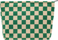 PAZIMIIK Makeup Bag Large Zipper Corduroy Make Up Pouch for Purse Travel Canvas Cosmetic Organizer for Women Brush Storage,Checkered Green