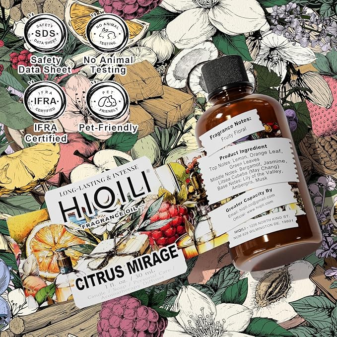 HIQILI Citrus Mirage Fragrance Oil for Candle & Soap Making, Perfect for Scent Diffuser & Humidifier, DIY Multi-Use Cleaner - 1 Fl Oz