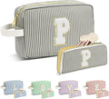 Travel Makeup Bag Christmas Gifts for Women Girl Teens, Personalized Initial Makeup Bag for Cute Teen Girls, Preppy Stuff Toiletry Bag Cosmetic Bag, Teen Girls Gift Trendy Stuff, Letter P