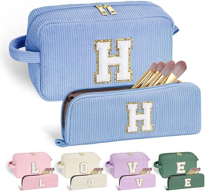 YOOLIFE Initial Travel Makeup Bag Cosmetic Bag - Teen Girl Gifts Trendy Stuff Friend Birthday Gifts for Women Teen Girl Kids