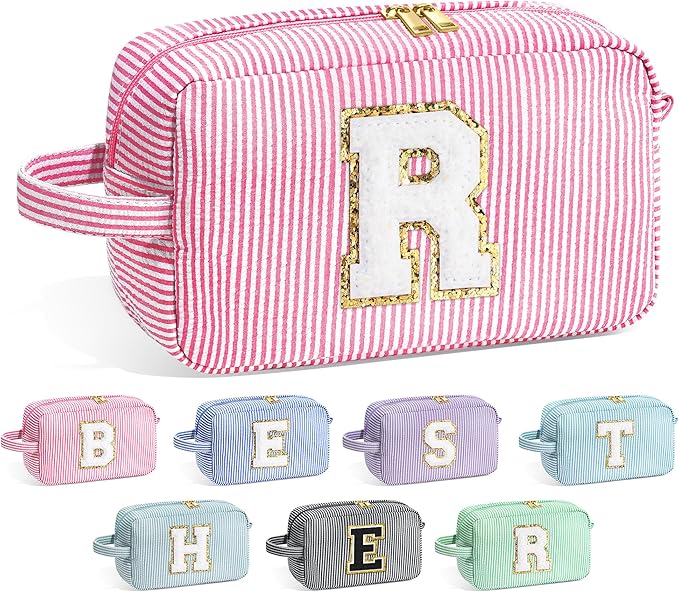 YOOLIFE Gifts for Women - Personalized Monogram Initial Pink Cute Makeup Bag for Women, Reusable Cosmetic Bag, Perfect for Daily Use, Makeup, Toiletry