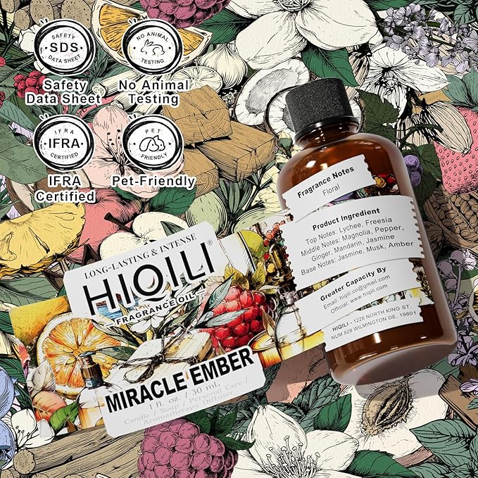 HIQILI Miracle Ember Fragrance Oil - Sweet Fruity Floral Scent for Candle & Soap Making, Essential Oil Diffusers - 1 Fl Oz