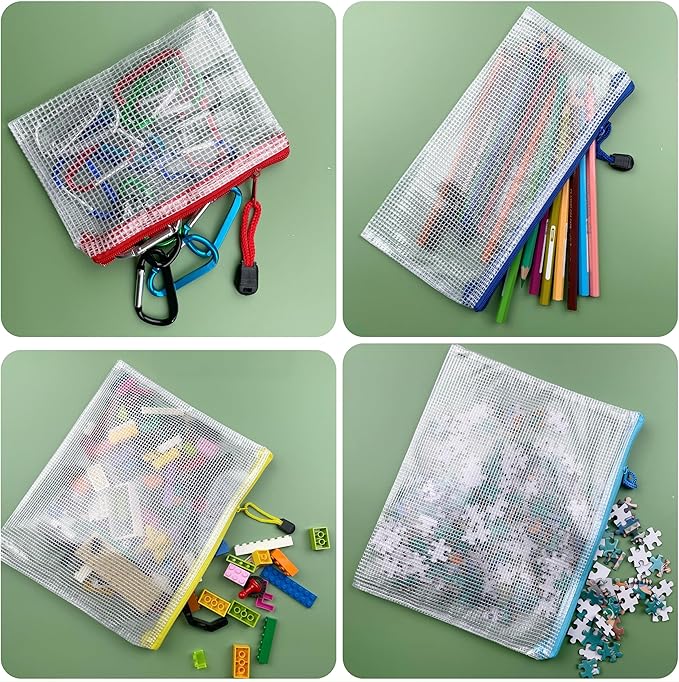 Oaimyy-16 PCS-8 x 10 inches-Mesh Zipper Pouch, Plastic Zip File Folders Puzzle Bags for Organizing,for Office Supplies,Travel,Home Storage-Multicolor