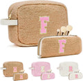 for Christmas Day Gifts, Personalized Initial Cosmetic Bag Pouch for Teen Girls, Preppy Makeup Travel Bags for Daughter Sister Girlfriend, Monogramed Make Up Pouch for Birthday Gifts - Brown F