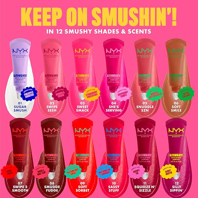 NYX PROFESSIONAL MAKEUP Smushy Matte Lip Balm, Tinted Lip Moisturizer with Soft, Matte Finish - Silly Sippin' (Deep Purple)