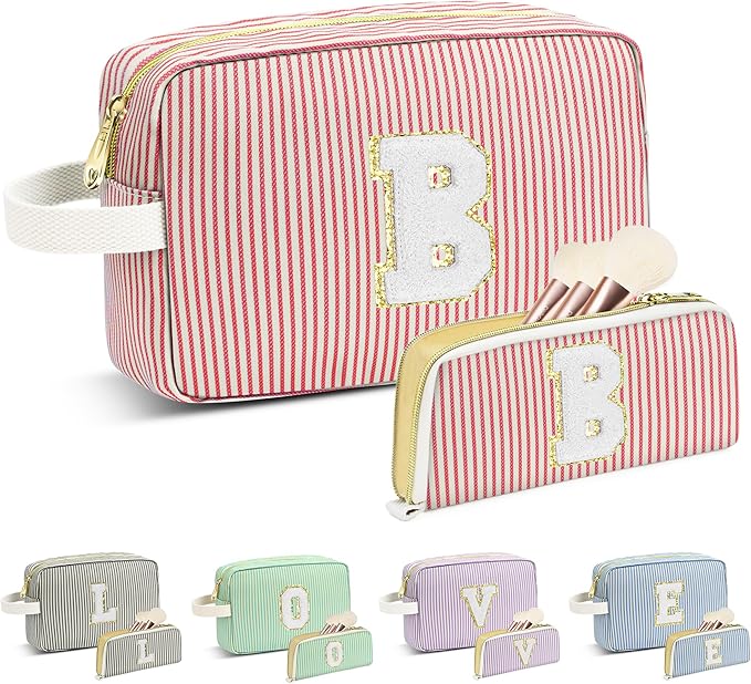 Travel Makeup Bag Christmas Gifts for Women Girl Teens, Personalized Initial Makeup Bag for Cute Teen Girls, Preppy Stuff Toiletry Bag Cosmetic Bag, Teen Girls Gift Trendy Stuff, Letter B
