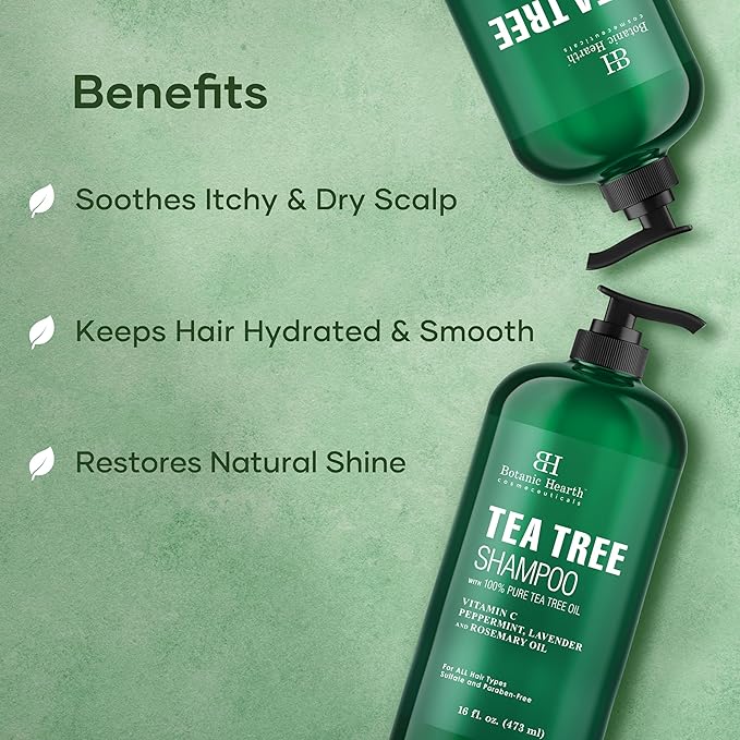 Botanic Hearth Tea Tree Shampoo, Vitamin C, Peppermint, Lavender And Rosemary Oil, Fights Dandruff And Dry Scalp, 16 Fl Oz