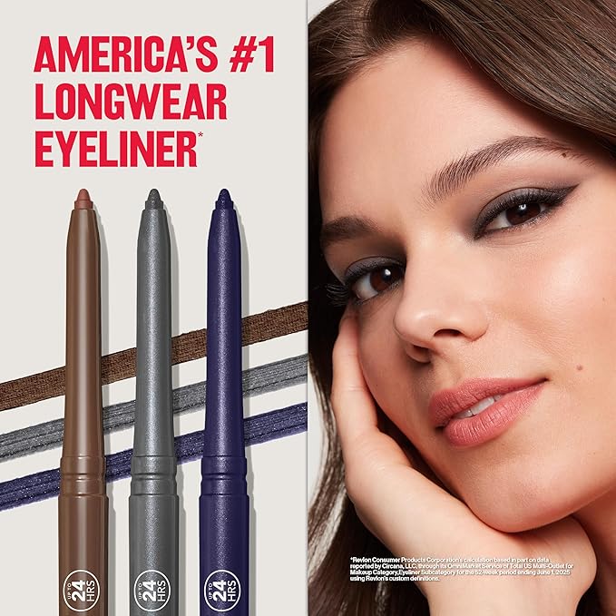 REVLON ColorStay Pencil Waterproof Eyeliner, Smudge-Proof, Eye Makeup with Built-In Sharpener, Stocking Stuffer for Women, 204 Charcoal, 0.01 oz