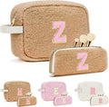 for Christmas Day Gifts, Personalized Initial Cosmetic Bag Pouch for Teen Girls, Preppy Makeup Travel Bags for Daughter Sister Girlfriend, Monogramed Make Up Pouch for Birthday Gifts - Brown Z