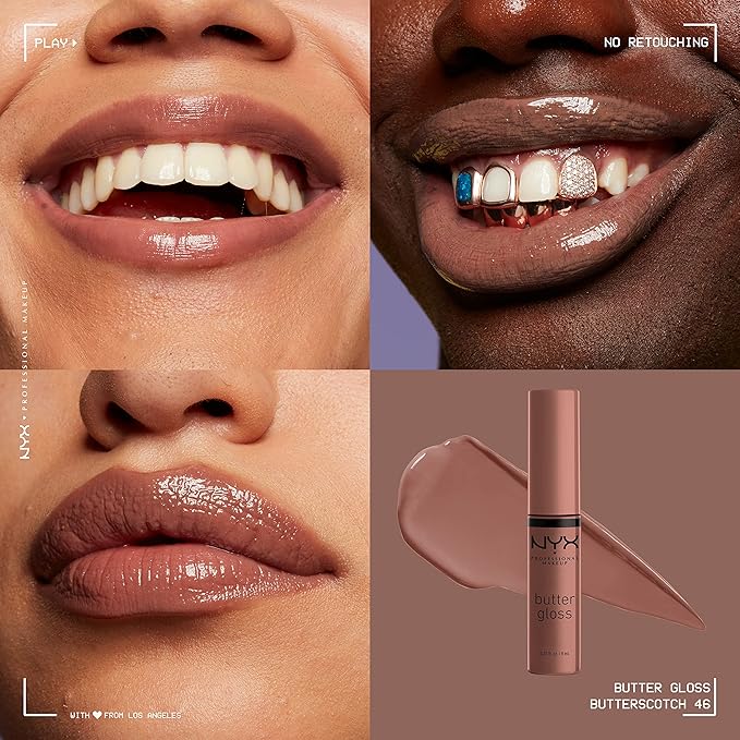 NYX PROFESSIONAL MAKEUP Butter Gloss Brown Sugar, Non-Sticky Lip Gloss - Pack Of 3 (Sugar High, Spiked Toffee, Butterscotch)