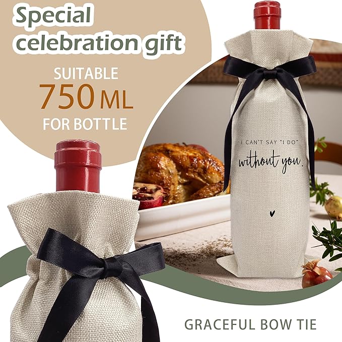RYIGYWE Black Bow Ribbon Ideas Engagement Gift Wine Bag - 1 PCS Godparents Proposal for Bridesmaids Bride Groom Couples Her Him Officiant Gift for Getting Married Engagement Bridal Shower - A59