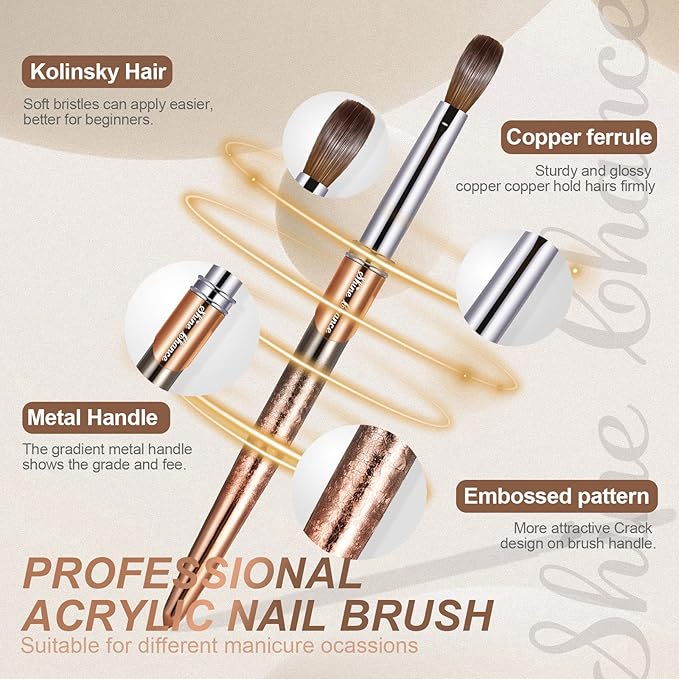 Acrylic Nail Brush Size 10, 100% Real Kolinsky Art Nail Brush for Acrylic Powder Application, Handmade Women Manicure Nail Extension Tool for Professional DIY Home Salon and Beginners