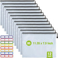 12 Pcs Plastic Mesh Zip File Bags, Waterproof Tear-Resistant Document File Folders, B5 Size Zipper Documents Pouch Document Organizer Bags for School Office Home Travel Storage(11.26×7.9 Inch)