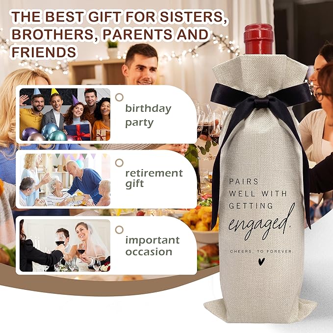 RYIGYWE 1 PCS Black Bow Ribbon Ideas Engagement Gift Wine Bag - Bride to Be Gifts for Bridesmaids Bride Groom Couples Her Him Officiant Gift for Getting Married Engagement Bridal Shower - A48