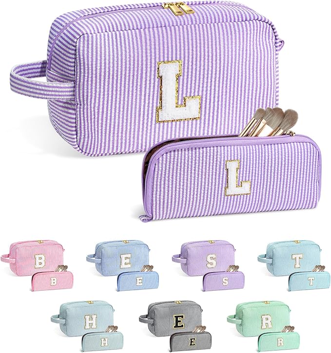 YOOLIFE Gifts for Teen Girls - Personalized Initial Makeup Bag, Birthday Gifts for Women Sister Friend Daughter Girls Kids
